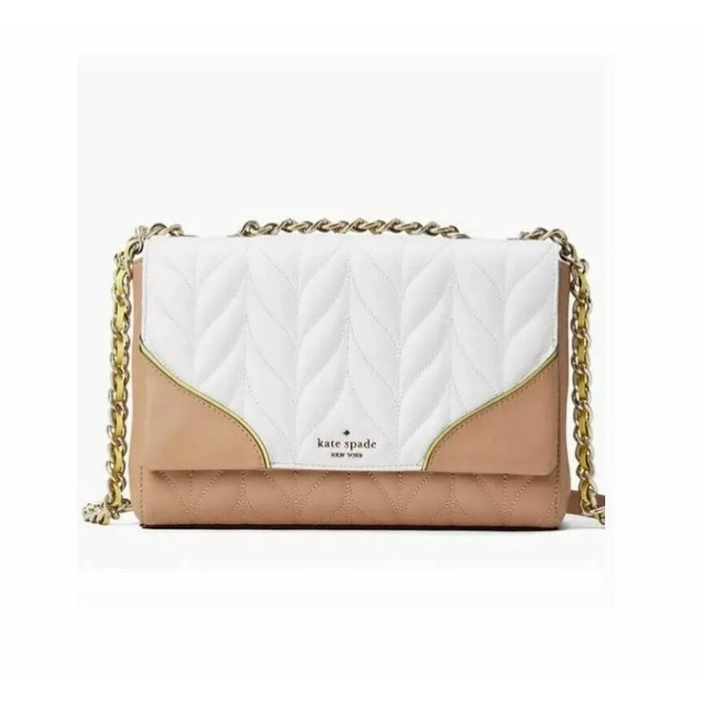 kate spade Two-Tone Quilted White and Beige Chain Shoulder Bag